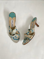 Jimmy Choo Blue and White Geometric Floral Mule Heel EU 36 | US 6