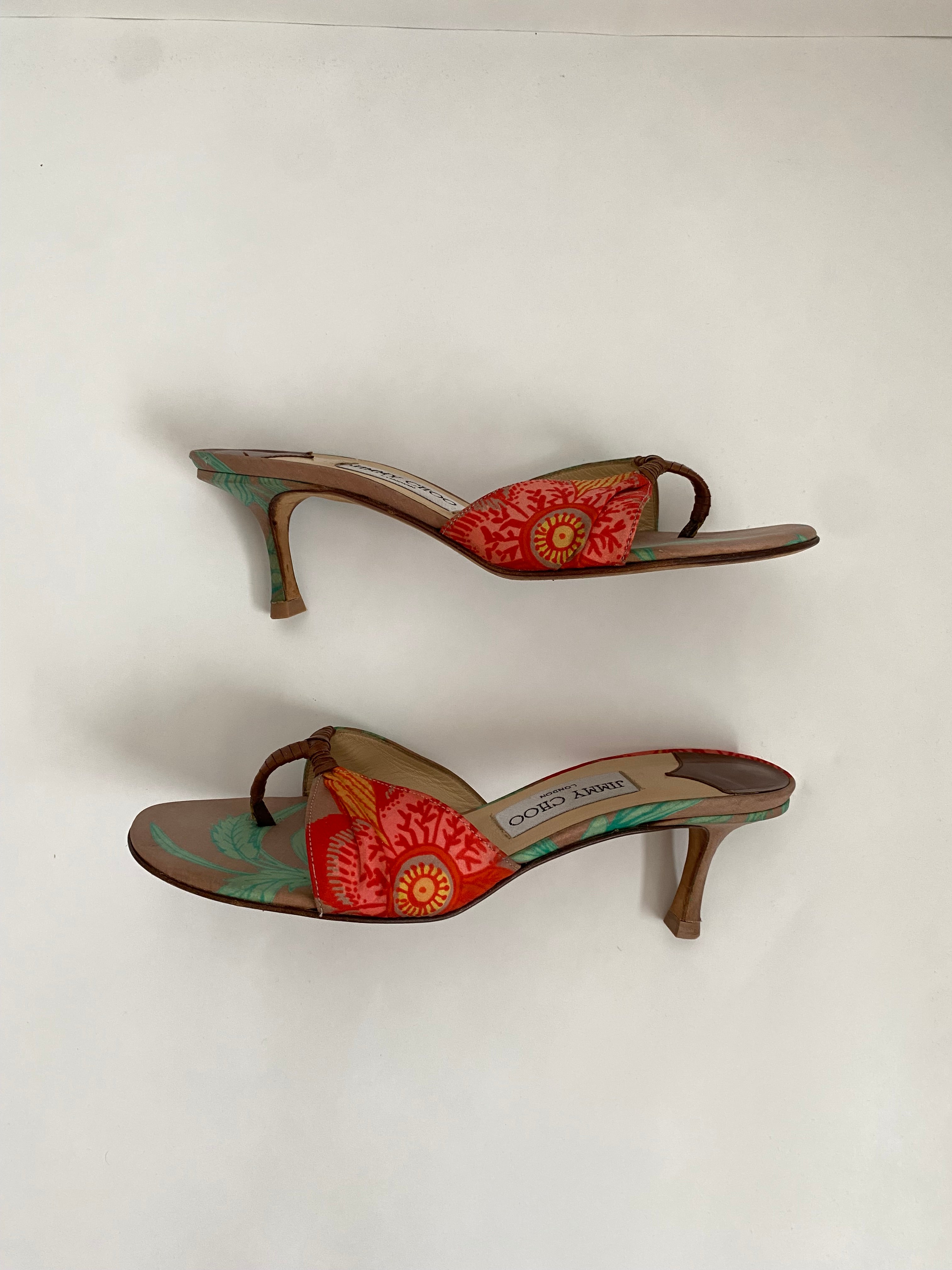 Jimmy Choo Brown Tropical Floral Kitten Heel EU 37 | US 7