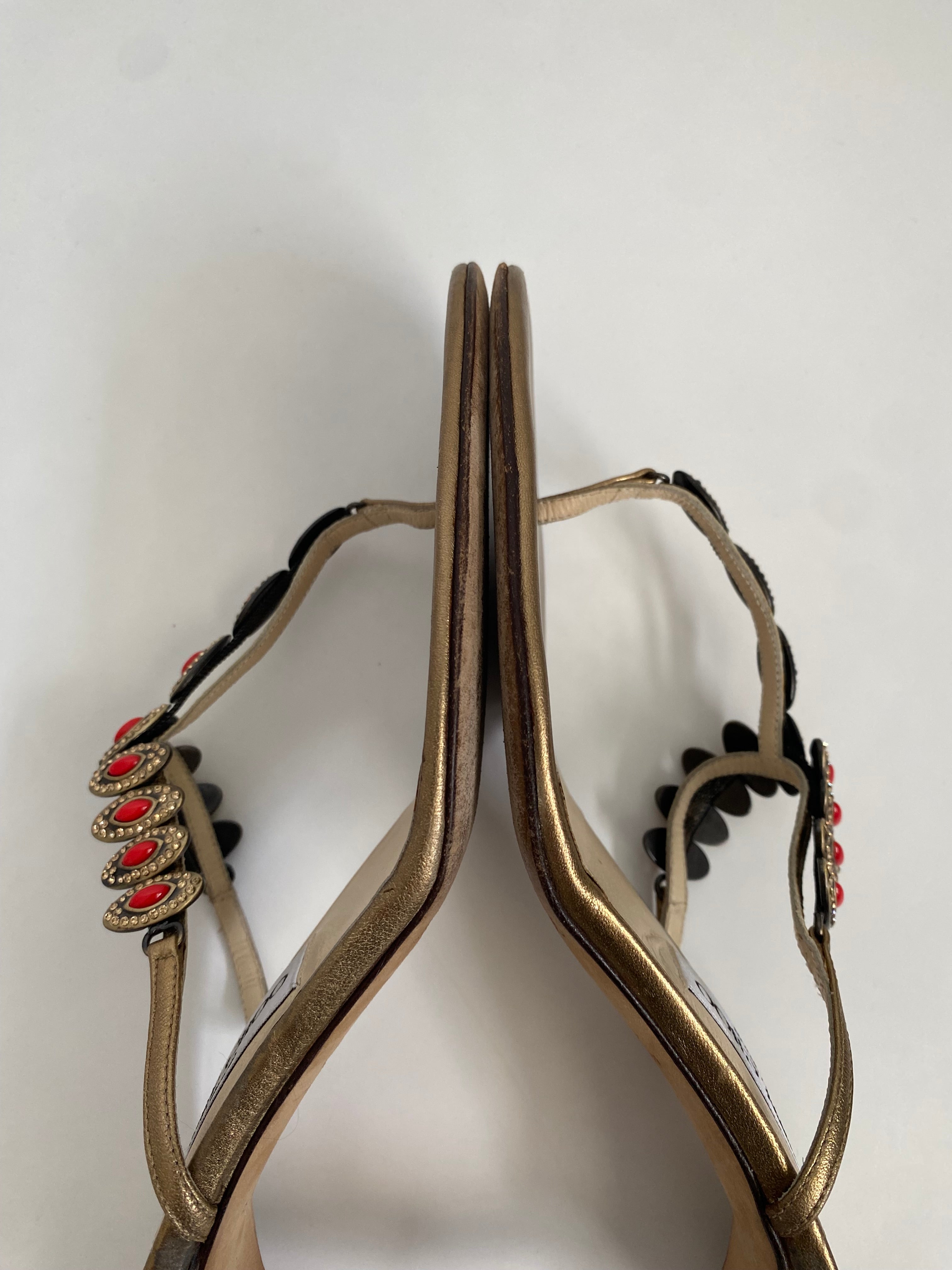 Jimmy Choo Bronze Jewel T-Strap Kitten Heel Mule | US 10.5/ EU 40.5