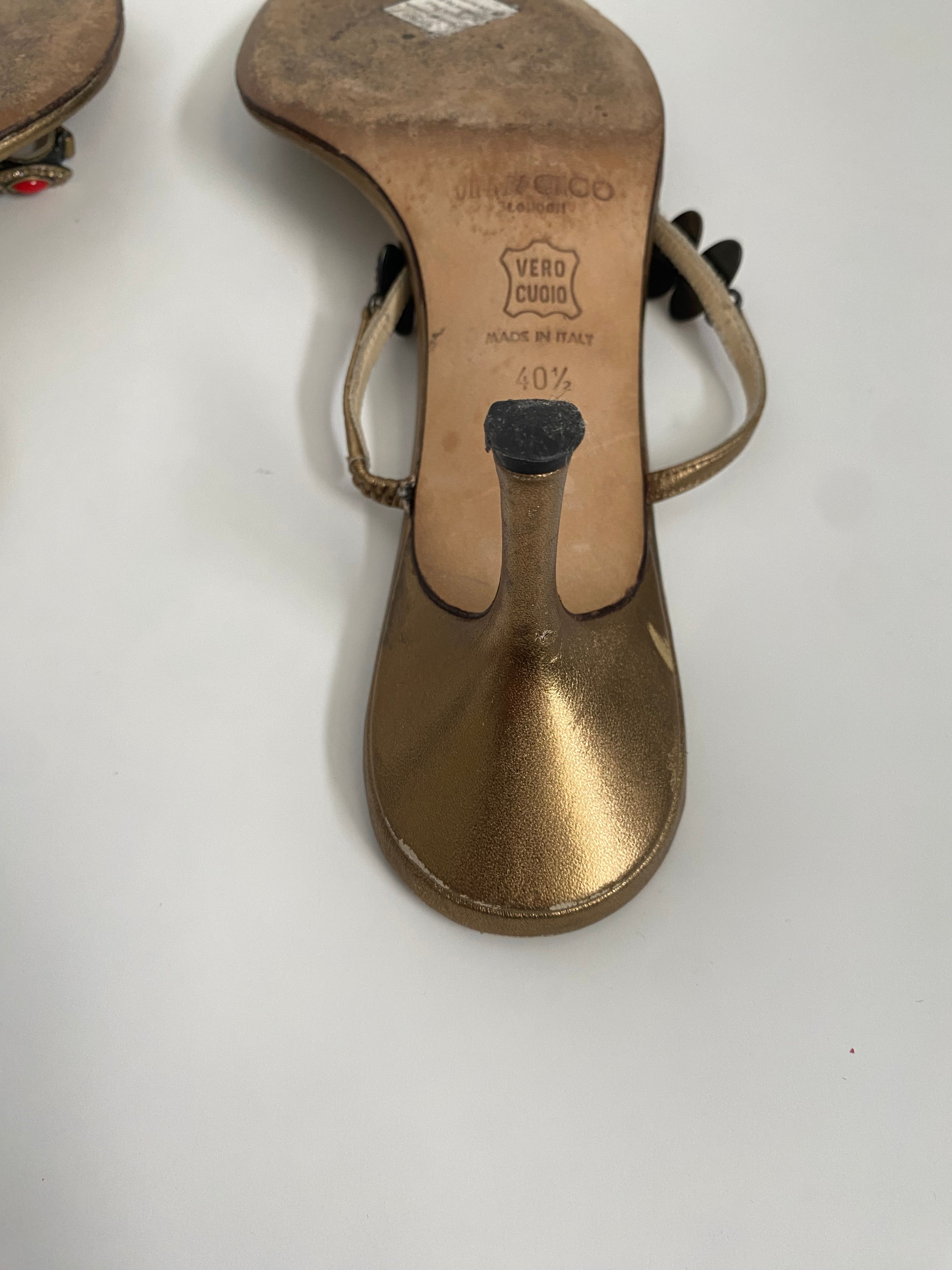 Jimmy Choo Bronze Jewel T-Strap Kitten Heel Mule | US 10.5/ EU 40.5