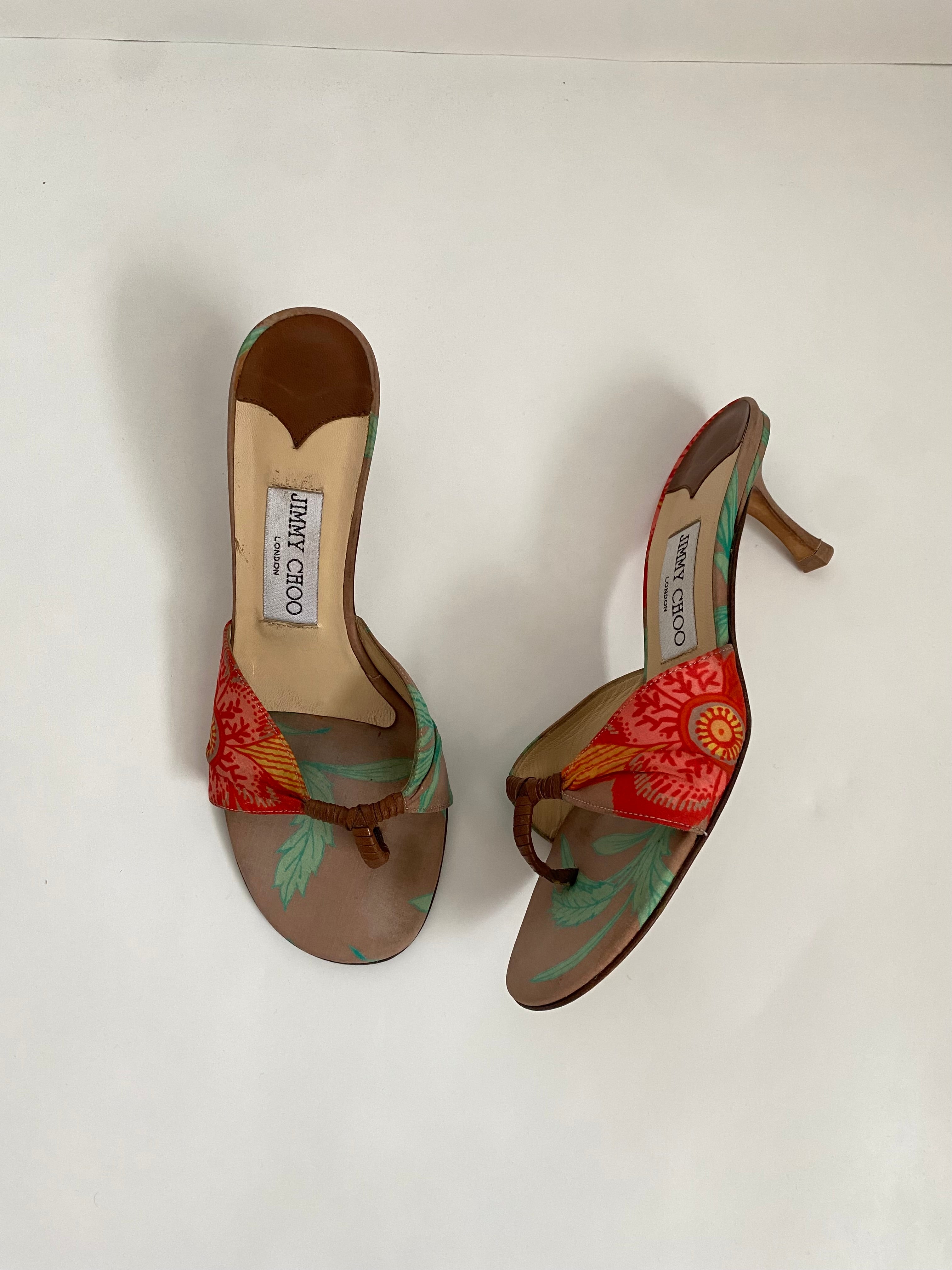 Jimmy Choo Brown Tropical Floral Kitten Heel EU 37 | US 7