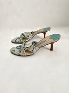 Jimmy Choo Blue and White Geometric Floral Mule Heel EU 36 | US 6