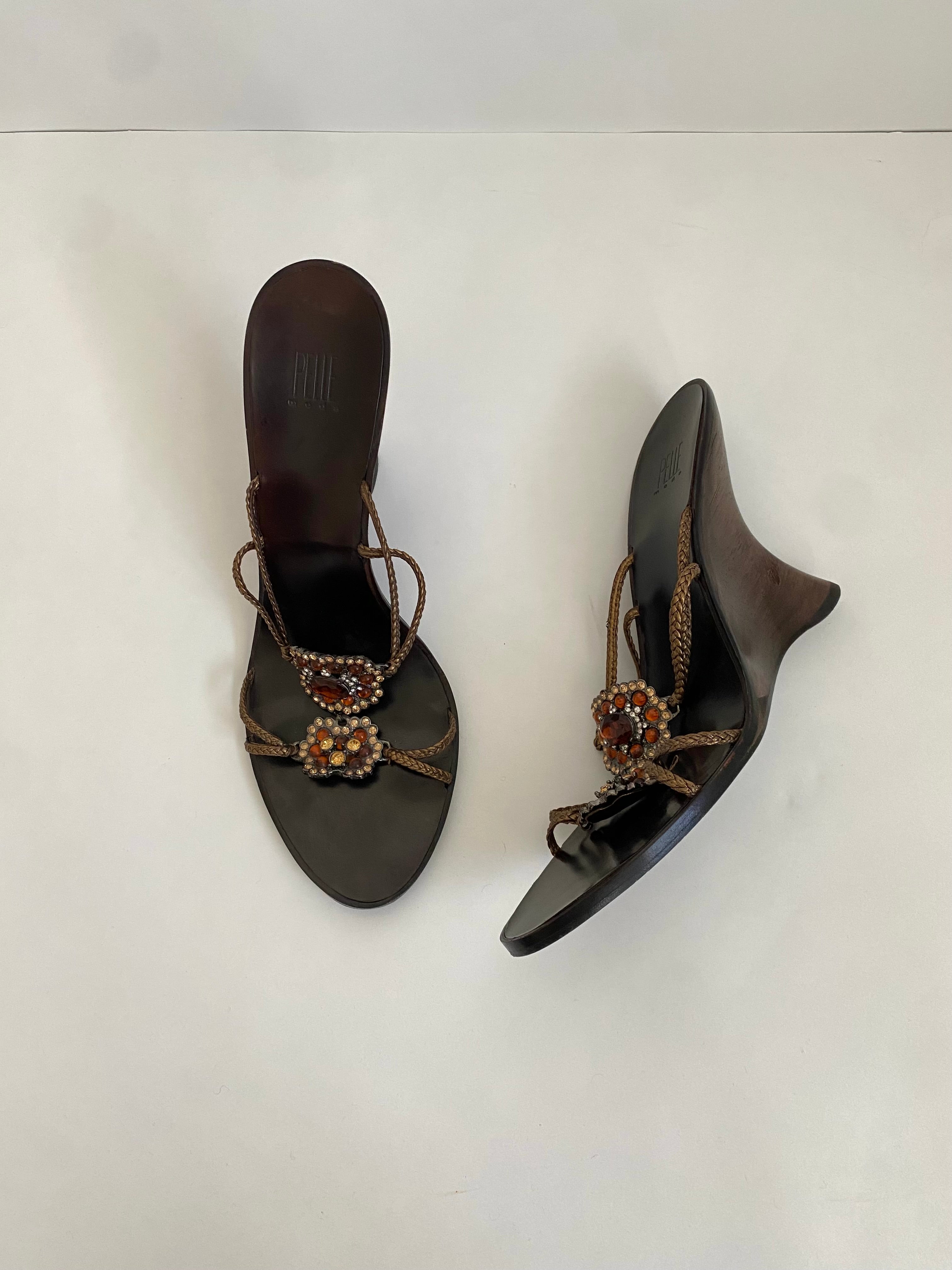 Pelle Moda Gold Floral Embellished Wedge | US 10