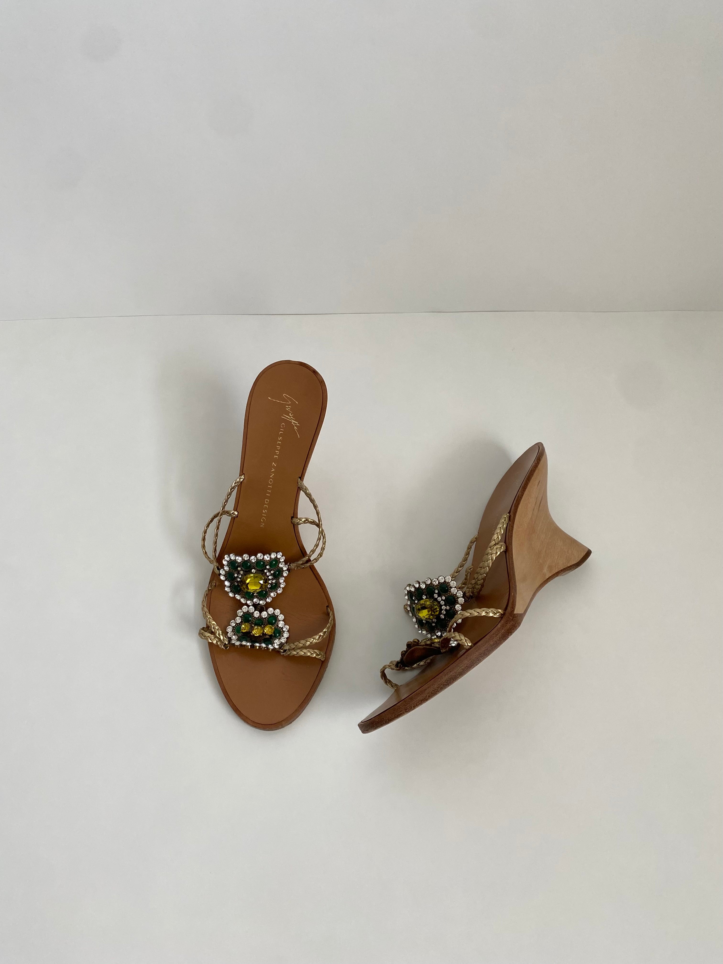 Giuseppe Zanotti Green Jeweled Wedge | US 5.5/ EU 35.5