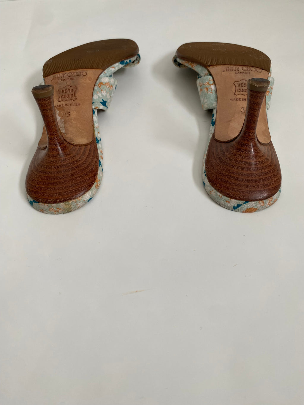 Jimmy Choo Blue and White Geometric Floral Mule Heel EU 36 | US 6