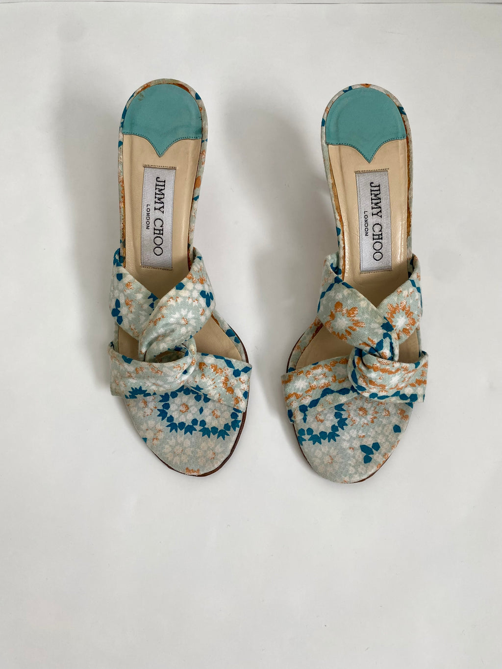 Jimmy Choo Blue and White Geometric Floral Mule Heel EU 36 | US 6