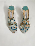 Jimmy Choo Blue and White Geometric Floral Mule Heel EU 36 | US 6