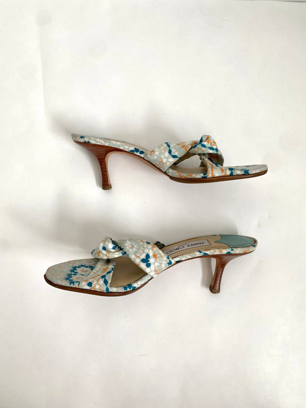 Jimmy Choo Blue and White Geometric Floral Mule Heel EU 36 | US 6