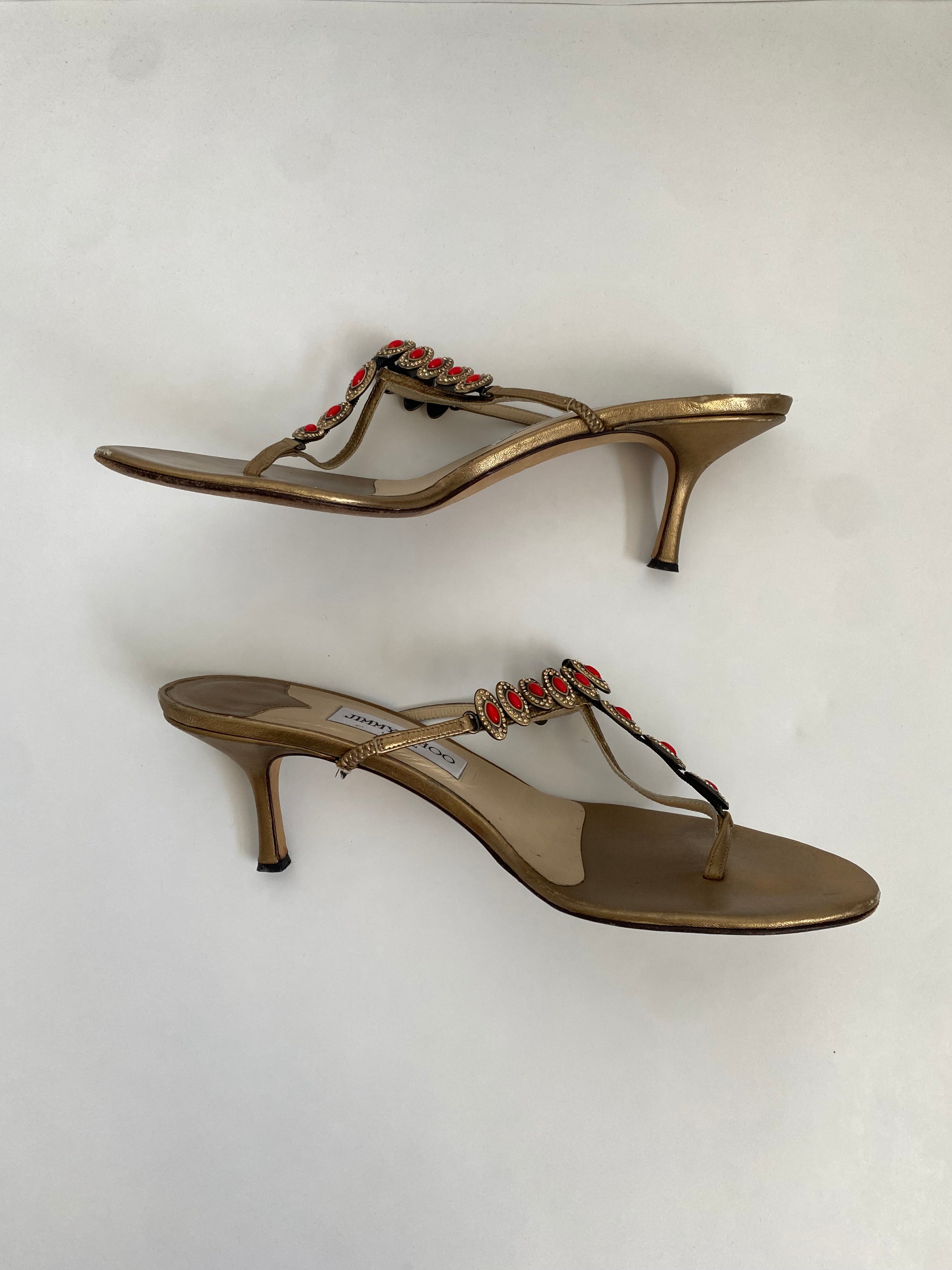 Jimmy Choo Bronze Jewel T-Strap Kitten Heel Mule | US 10.5/ EU 40.5