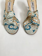 Jimmy Choo Blue and White Geometric Floral Mule Heel EU 36 | US 6