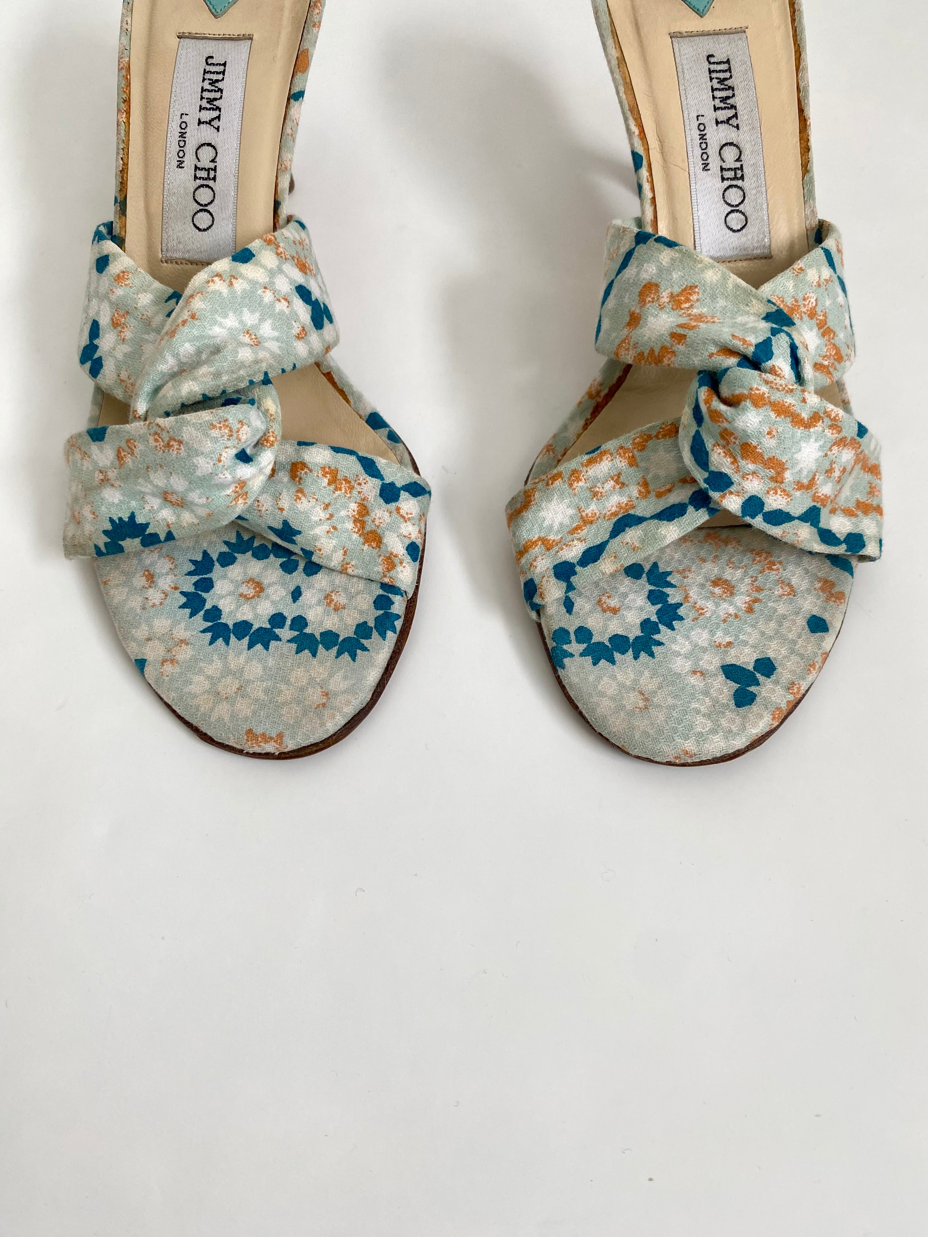 Jimmy Choo Blue and White Geometric Floral Mule Heel EU 36 | US 6